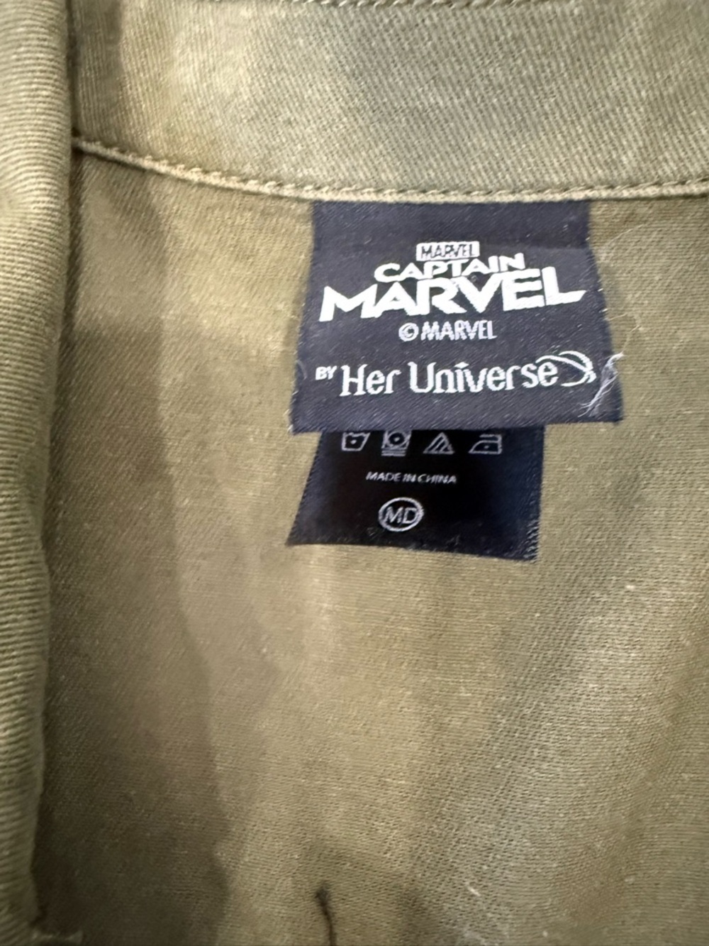 Marvel Captain Marvel Olive Green Utility Jacket Label Detail - Picture 5 of 5